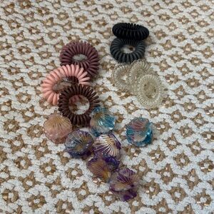 Assorted Spiral Hair Ties and Mermaid Shell Hair Clips NEW